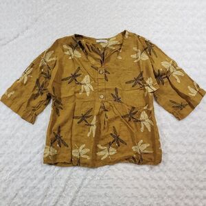 Viola Borghi womens small linen mustard gold dragonfly top Made in Italy